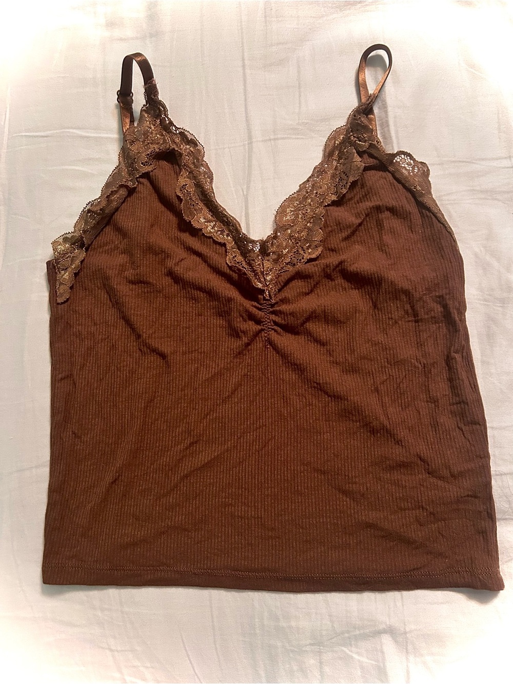 Amazon Brown Lace Trim Ribbed Cami Tank